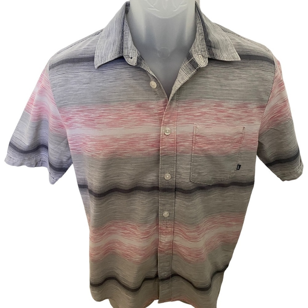 VANS Skate Gray & Pink Gradient Short Sleeve Collared Shirt Men S Small